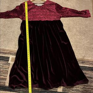 Elegant Burgundy Velvet Dress with Chevron Pattern